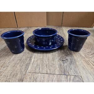 Longaberger Proudly American Navy Candle Crock Cups Small Plate Set of 4